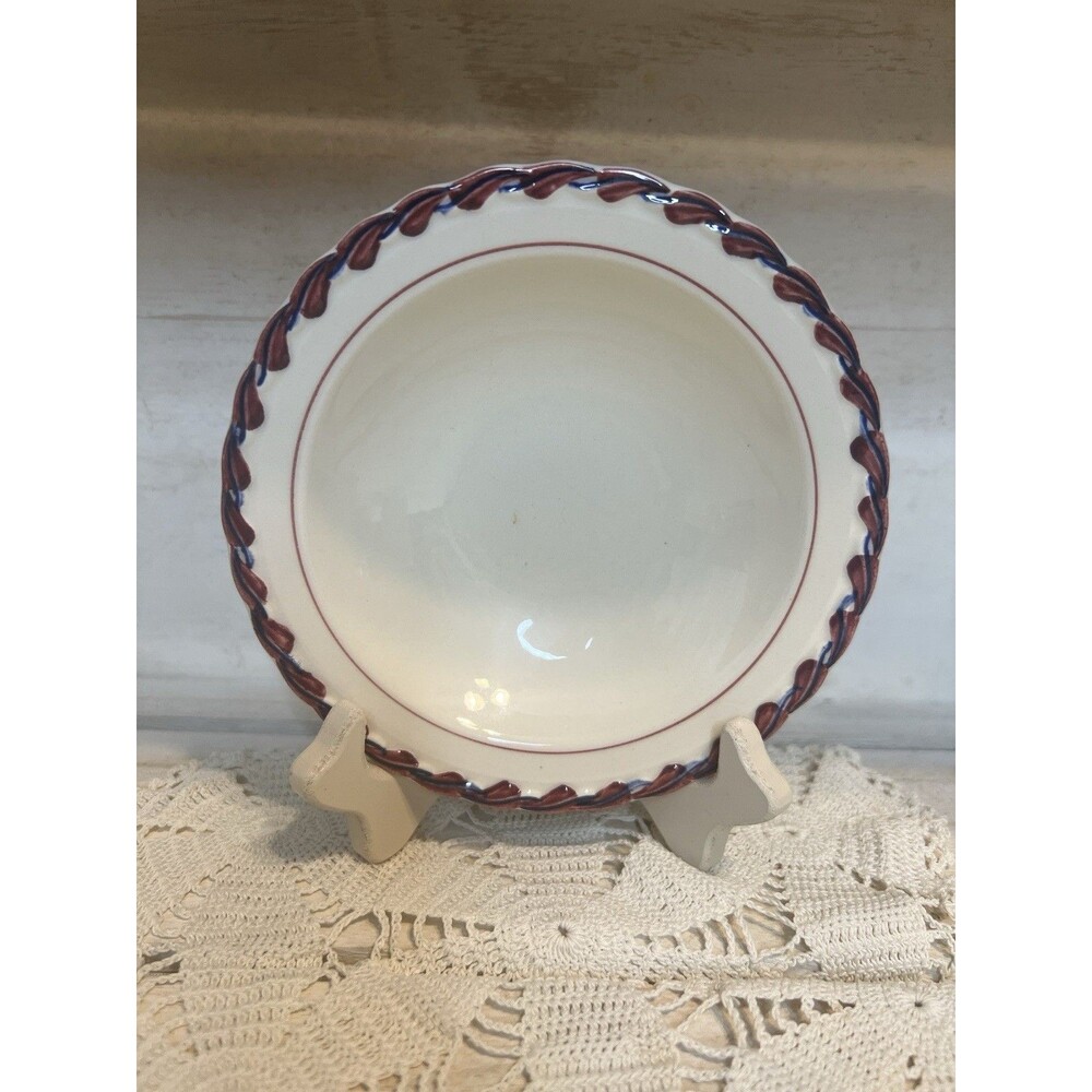 Vernon Kilns Monterey Berry Bowl Plate Hand Painted Pottery Red Blue Border